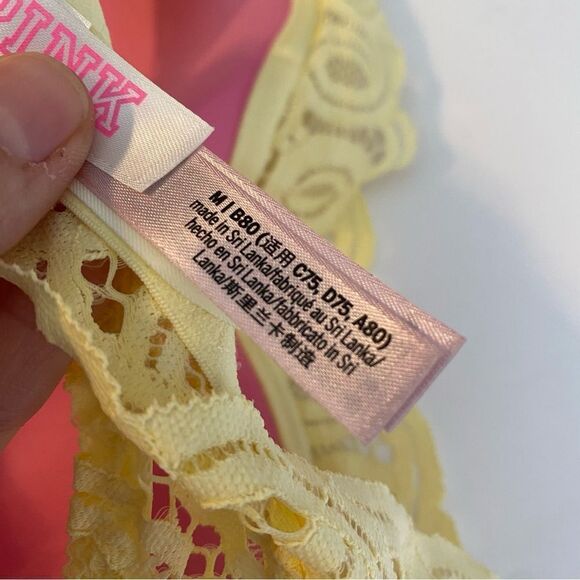 PINK Victorias Secret sexy Lace High Neck yellow padded push up bralette bra M - Picture 10 of 13